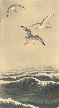 gaviotas sobre las olas pájaros Ohara Koson Pinturas al óleo